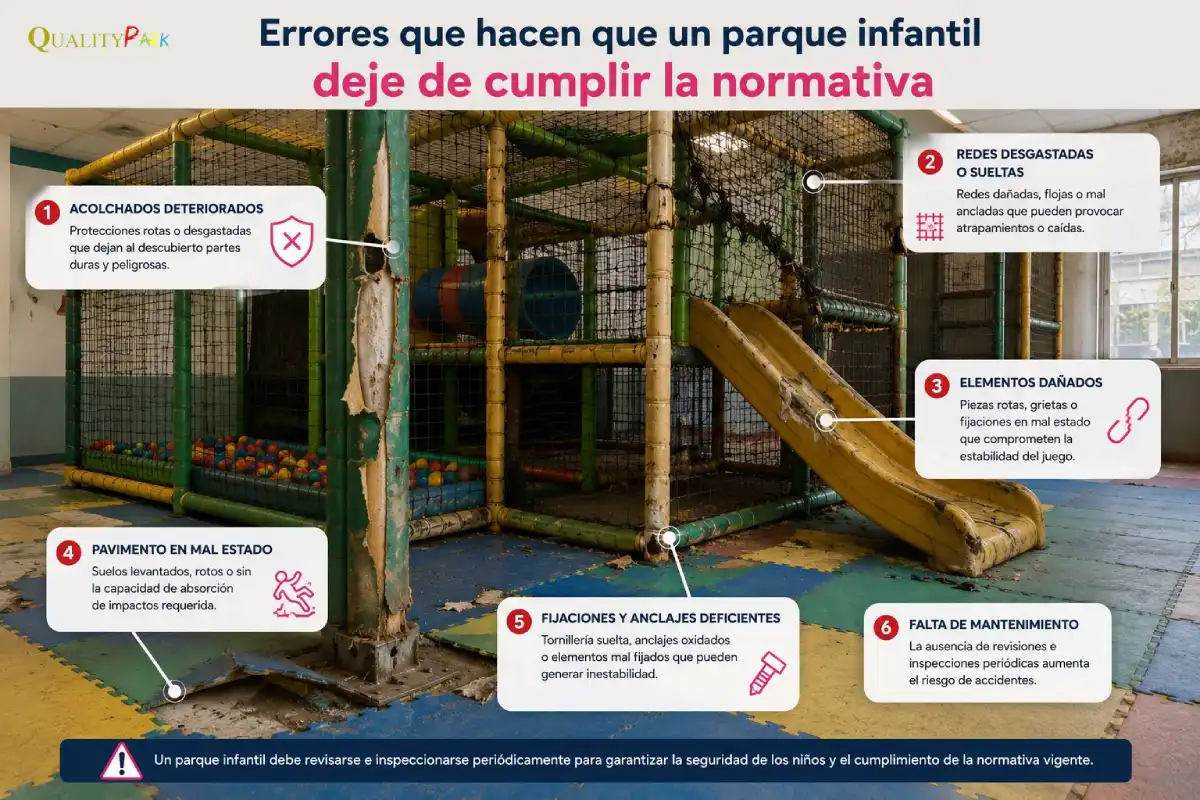 Errores en un parque infantil deteriorado