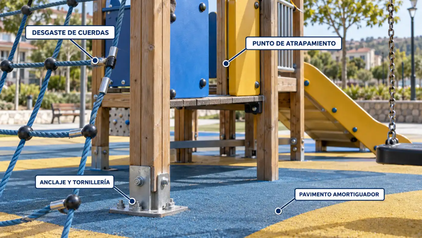 Riesgos detectados durante la inspección de un parque infantil